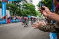 Milan, Italy 31 May 2015; Group of Professional Cyclists in Milan accelerate and prepare the final sprint Royalty Free Stock Photo